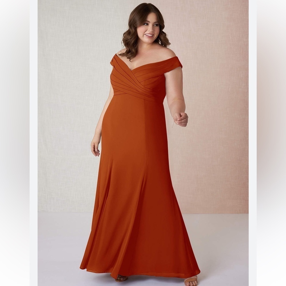AZAZIE LECIA
Empire Off-The-ShoulerPleated Chiffon Dress Paprika -size 12